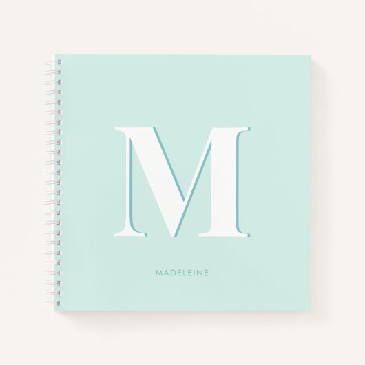 Moderne Typografie Mint Turquoise Monogram Initial Notizblock (Vorderseite)