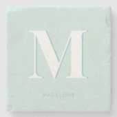 Moderne Typografie Mint Turquoise Monogram Initial Steinuntersetzer (Vorderseite)