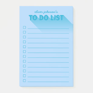 Moderne Typografie mit Blauer Liste Post-it Klebezettel