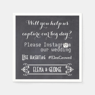 Moderne Typografie mit Instagram Hashtag Hochzeit Serviette