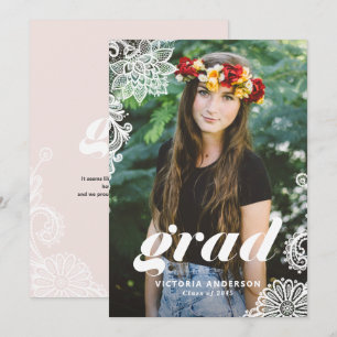 Moderne Typografie mit Lace Foto Graduation Party Einladung