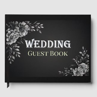 Moderne Typografie Monochrom Schwarz Weiß Hochzeit Gästebuch