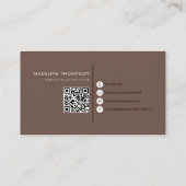 Moderne Typografie Monogram Khaki und brauner QR-C Visitenkarte (Rückseite)