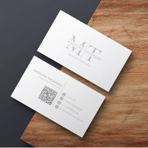 Moderne Typografie Monogram Silver Gray QR Code Visitenkarte