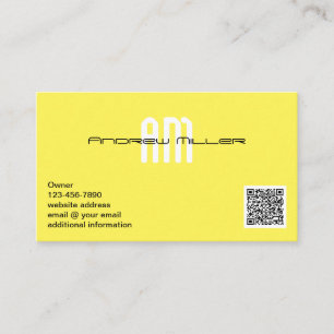 Moderne Typografie Monogram Yellow Add QR Code Visitenkarte
