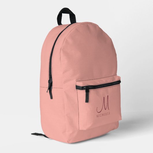 Moderne Typografie Monogramm Name Peach Solid Colo Bedruckter Rucksack (Rückseitige Ecke links)