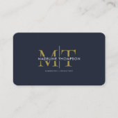 Moderne Typografie-Monogramm Navy Blau Gold QR-Cod Visitenkarte (Vorderseite)