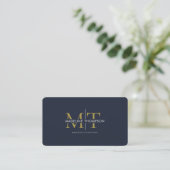 Moderne Typografie-Monogramm Navy Blau Gold QR-Cod Visitenkarte (Stehend Vorderseite)