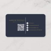 Moderne Typografie-Monogramm Navy Blau Gold QR-Cod Visitenkarte (Rückseite)
