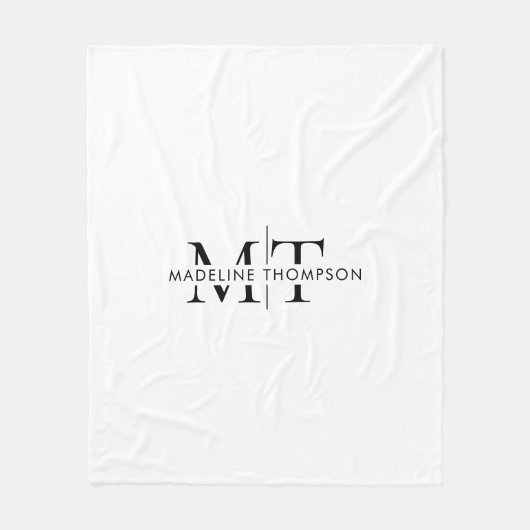 Moderne Typografie Monogramm Schwarz-weiß Fleecedecke (Vorderseite)