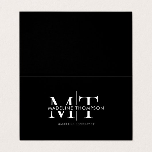 Moderne Typografie-Monogramm Schwarzer QR-Code gef Visitenkarten (Außenseite Aufgefaltet)
