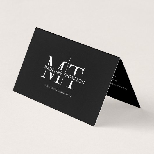 Moderne Typografie-Monogramm Schwarzer QR-Code gef Visitenkarten (Vorderseite)