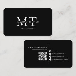 Moderne Typografie-Monogramm Schwarzer QR-Code Visitenkarte