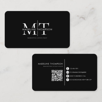 Moderne Typografie-Monogramm Schwarzer QR-Code Visitenkarte
