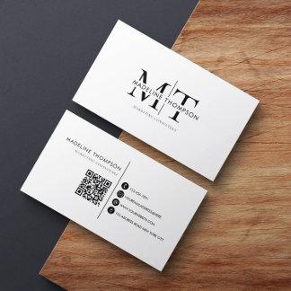 Moderne Typografie Monogramm Schwarzweiß-QR-Code Visitenkarte