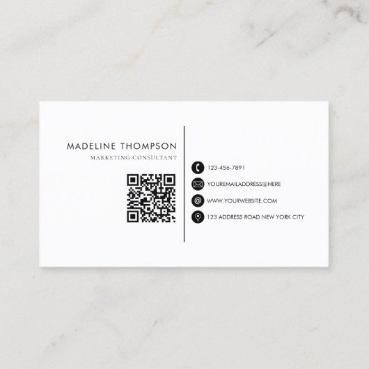 Moderne Typografie Monogramm Schwarzweiß-QR-Code Visitenkarte (Rückseite)