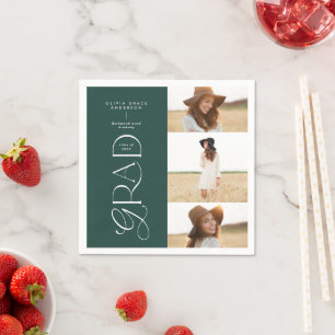 Moderne Typografie Multi-Foto-Absolvent dunkelgrün Serviette