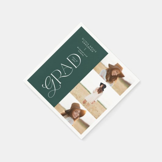 Moderne Typografie Multi-Foto-Absolvent dunkelgrün Serviette (Ecke)