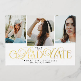 Moderne Typografie Multi Foto Elegante Graduierung Folieneinladung