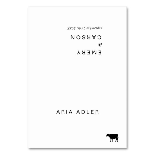 Moderne Typografie Name Beef Wedding Platzkarten Tischnummer (Vorderseite)