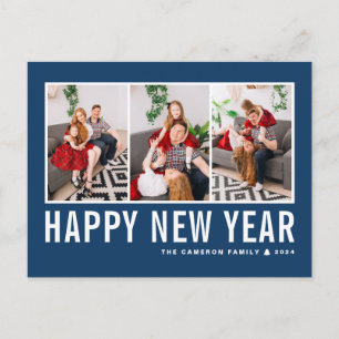 Moderne Typografie Navy Blau Foto-Collage Neujahr Feiertagspostkarte
