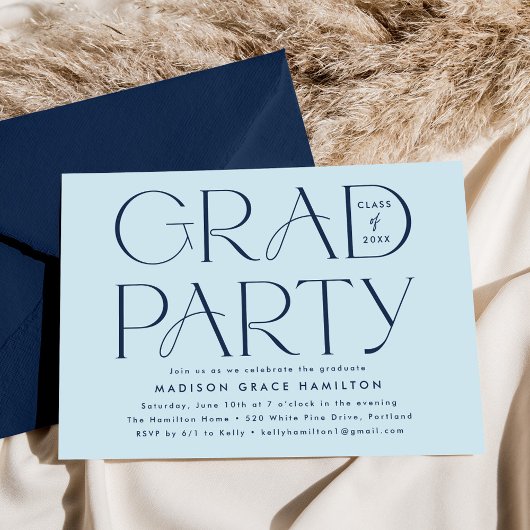 Moderne Typografie Navy Blue Graduation Party Einladung