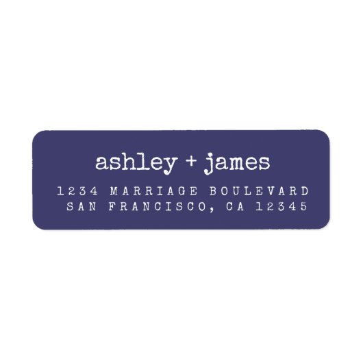Moderne Typografie Navy Blue Wedding Rücksendeadre (Vorne)
