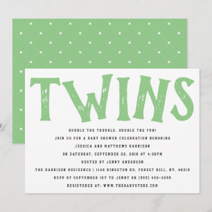 Moderne Typografie Neutral Twins Baby Dusche Einladung