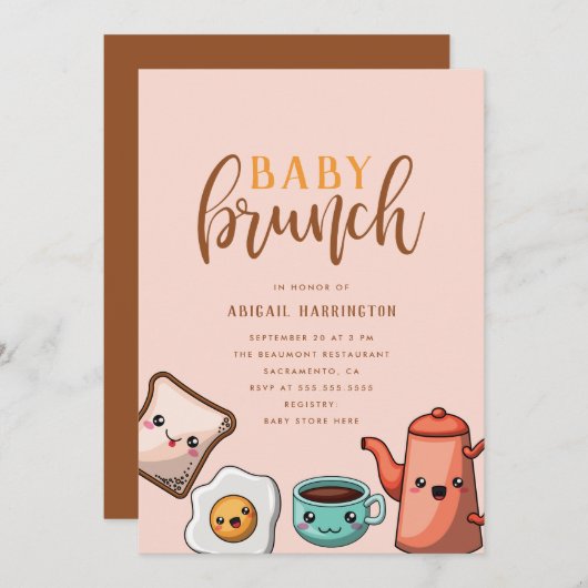 Moderne Typografie Niedlich Kawaii Baby Brunch Einladung (Vorne/Hinten)