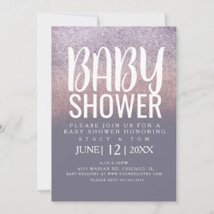 Moderne Typografie Ombre Glitter Baby Shower Einladung