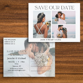 moderne Typografie Paar 4 Fotos rettete unser Datu Ankündigungspostkarte