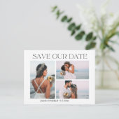 moderne Typografie Paar 4 Fotos rettete unser Datu Ankündigungspostkarte (Stehend Vorderseite)