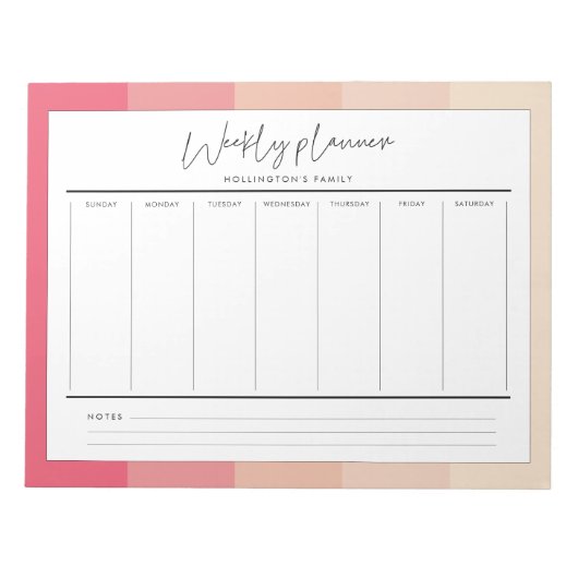 Moderne Typografie pastellfarbene Streifen Wochenp Notizblock (Vorderseite)