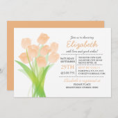 Moderne Typografie Peach Tulip Baby Dusche Einladung (Vorne/Hinten)