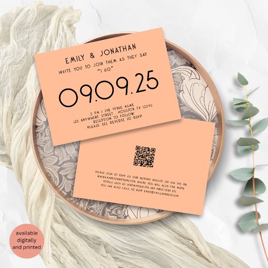 Moderne Typografie Peach Wedding Einladung