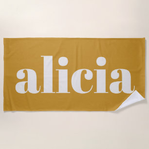 Moderne Typografie Personalisierter Name Senfgelb Strandtuch