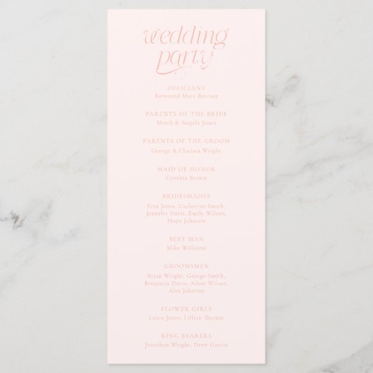 Moderne Typografie Pfirsich-Hochzeitsprogramm Programm (Rückseite)