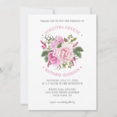 Moderne Typografie Pink Roses Grüne Hochzeit Einladung (Vorderseite)