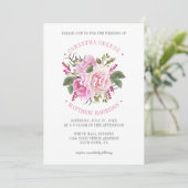 Moderne Typografie Pink Roses Grüne Hochzeit Einladung (Stehend Vorderseite)