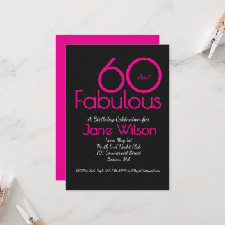 Moderne Typografie Pink Schwarz Fabelhaft 60. Gebu Einladung