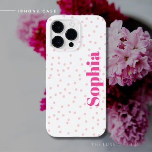 Moderne Typografie Pink Spot iPhone Case mit Name