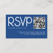 Moderne Typografie QR Code Blue Wedding RSVP Begleitkarte (Vorderseite)