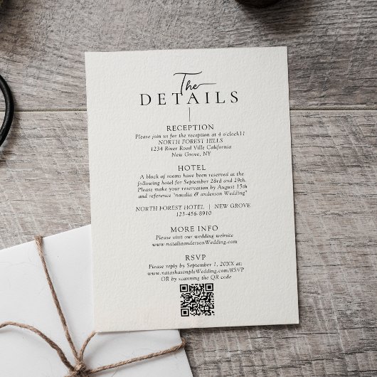 Moderne Typografie Qr-Code Hochzeitsdetails Begleitkarte