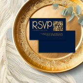 Moderne Typografie QR Code Navy Gold Wedding RSVP Begleitkarte