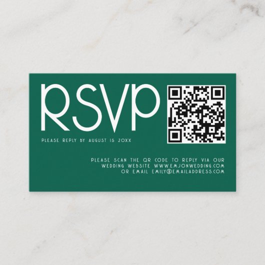 Moderne Typografie QR Code Smarald Wedding RSVP Begleitkarte (Vorderseite)