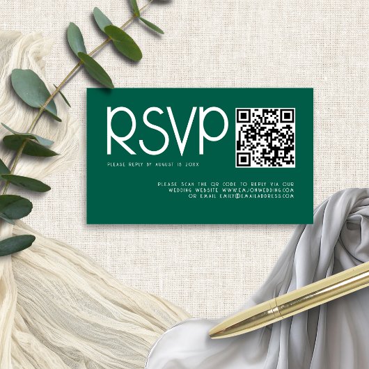Moderne Typografie QR Code Smarald Wedding RSVP Begleitkarte