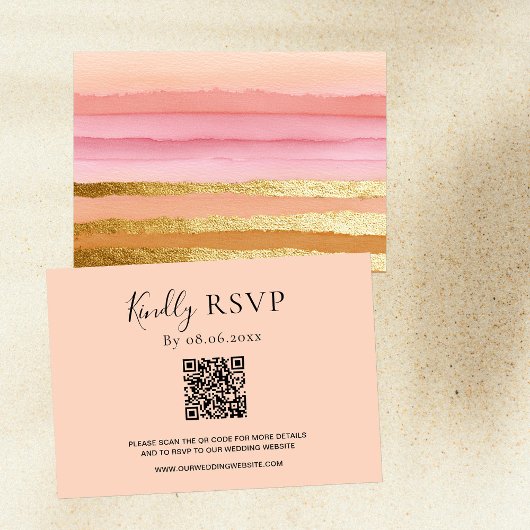 Moderne Typografie QR Code Sunset Gold Wedding RSVP Karte
