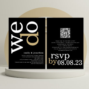 Moderne Typografie QR-Code Weiß Gold Schwarz Hochz Einladung