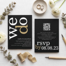 Moderne Typografie QR Code White Gold Black Weddin