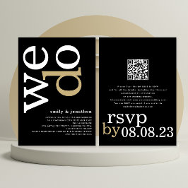 Moderne Typografie QR Code White Gold Black Weddin Einladung